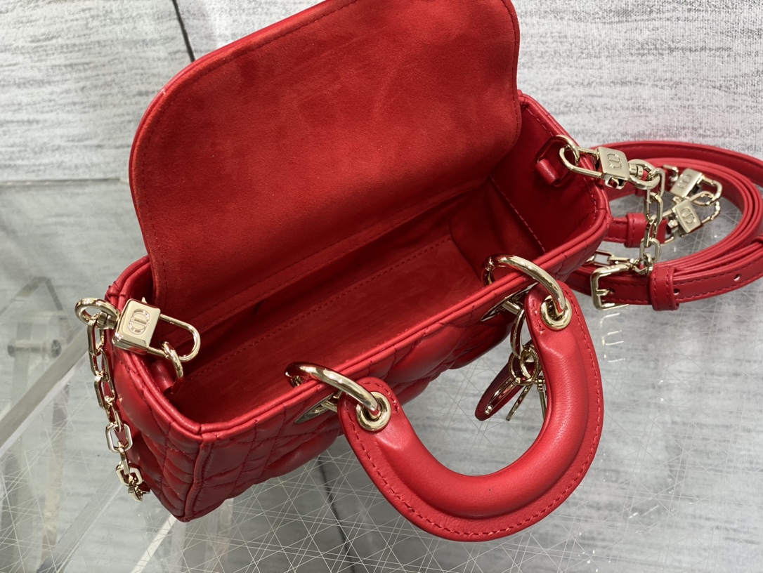 Micro Lady D-Joy Bag Red Cannage Lambskin